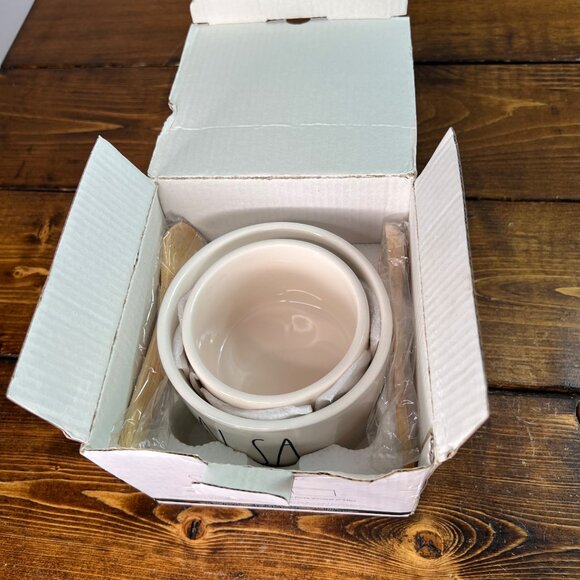 Rae Dunn Artisan Collection Salsa & Guac Ceramic Bowls With Wooden Spoons - Picture 7 of 12